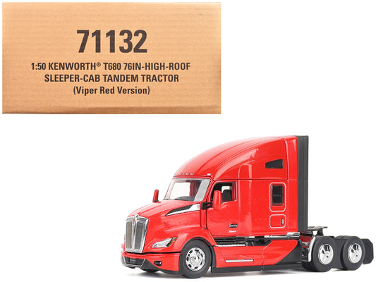 Kenworth T680 76" High Roof Sleeper Cab Truck Tractor Viper Red "Transport Series" 1/50 T&y Diecast Model by T&y Diecast Masters