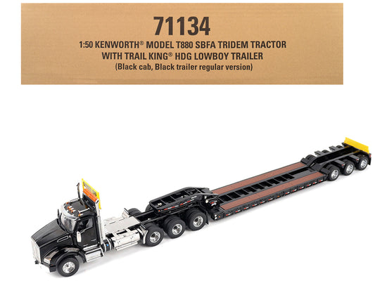 Kenworth T880 SBFA Tridem Truck with Trail King HDG Lowboy Trailer Black "Transport Series" 1/50 T&y Diecast Model by T&y Diecast Masters