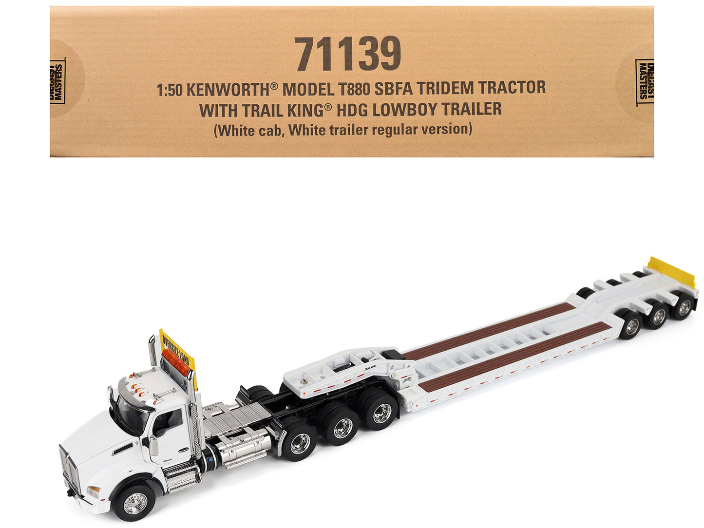 Kenworth T880 SBFA Tridem Truck with Trail King HDG Lowboy Trailer White "Transport Series" 1/50 Diecast Model by Masters <h2>Kenworth Masters</h2> <p>High-quality car perfect for collectors and enthu