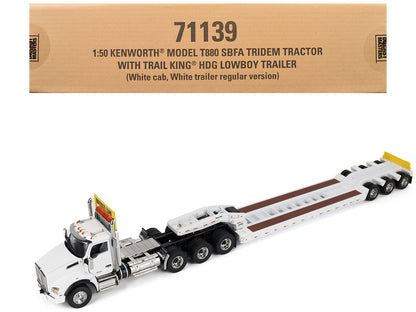 Kenworth T880 SBFA Tridem Truck with Trail King HDG Lowboy Trailer White "Transport Series" 1/50 Diecast Model by Masters <h2>Kenworth Masters</h2> <p>High-quality car perfect for collectors and enthu