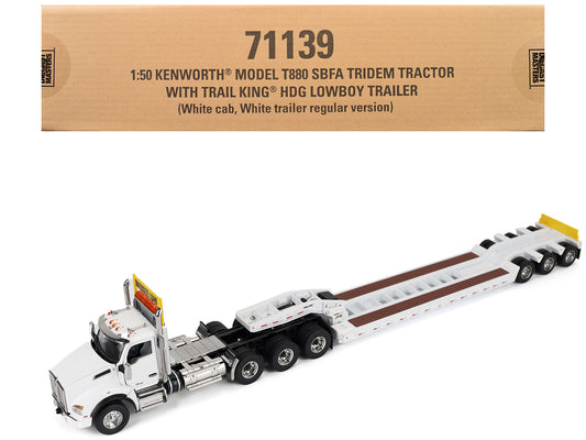 Kenworth T880 SBFA Tridem Truck with Trail King HDG Lowboy Trailer White "Transport Series" 1/50 T&y Diecast Model by T&y Diecast Masters