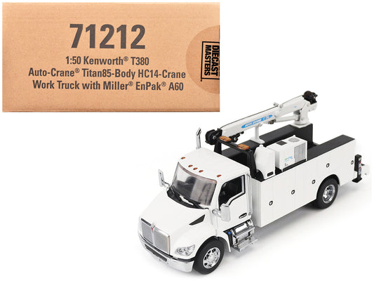 Kenworth T380 Auto-Crane Titan 85-Body HC14-Crane Work Truck with Miller EnPak White "Transport Series" 1/50 T&y Diecast Model by T&y Diecast Masters