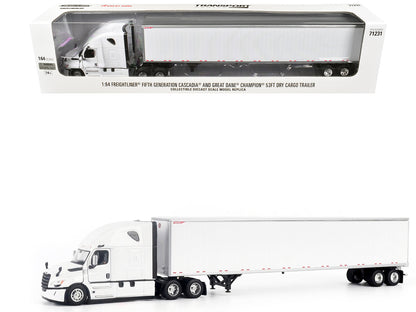 2025 Freightliner Cascadia Gen-5 Truck Tractor with Sleeper and Great Dane Champion 53ft Dry Cargo Trailer Winter White "Transport Series" 1/64 T&y Diecast Model by T&y Diecast Masters