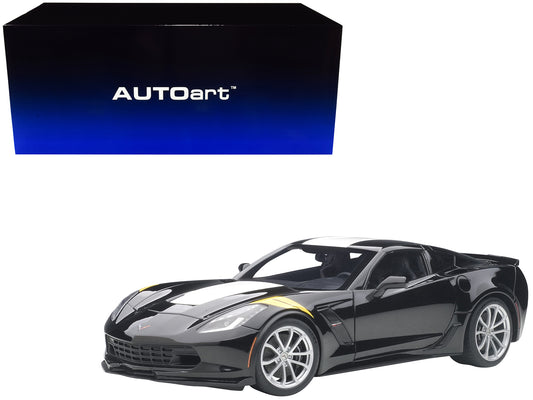 2017 Chevrolet Corvette C7 Grand Sport Black with White Stripe and Yellow Fender Hash Marks 1/18 Model Car by Autoart <h2>2017 </h2> <p>High-quality diecast perfect for collectors enthusiasts. Feature