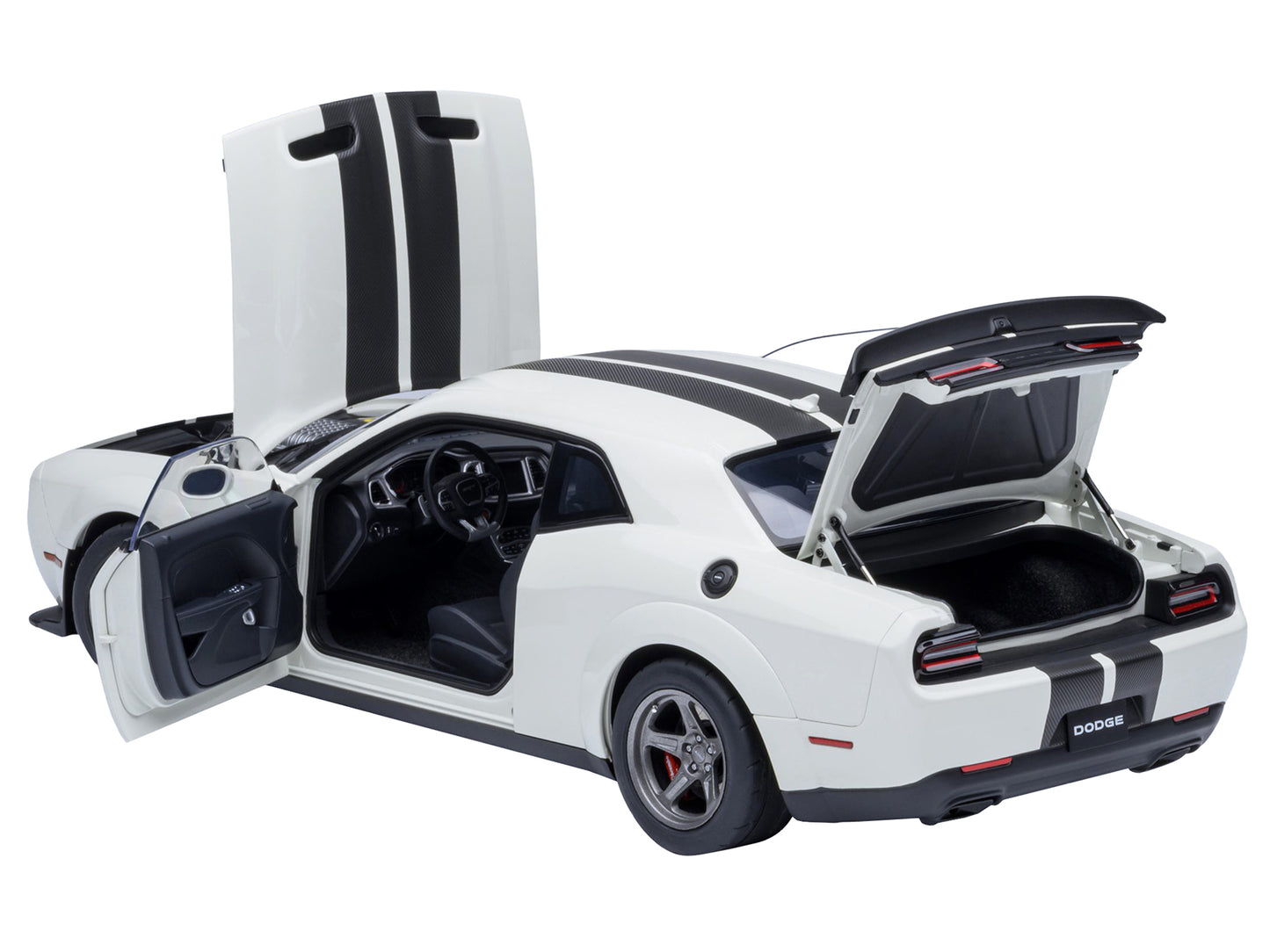 2023 Dodge Challenger SRT Super Stock Knuckle White with Carbon Stripes 1/18 Model Car by Autoart <h2>2023 Autoart</h2> <p>High-quality diecast perfect for collectors and enthusiasts. Features detaile