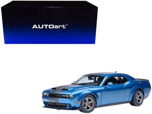 2023 Dodge Challenger SRT Super Stock Frostbite Blue Metallic with Carbon Stripes 1/18 Model Car by Autoart <h2>2023 Autoart</h2> <p>High-quality diecast perfect for collectors and enthusiasts. Featur