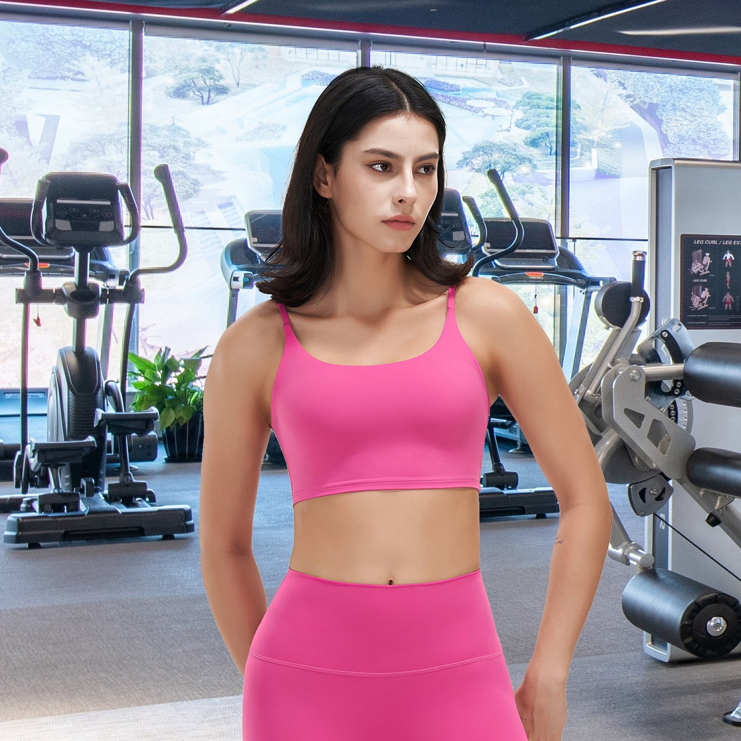 Women Strap Sport Bras Padded Strappy Crop Square Neck Low Impact Sexy Fitness