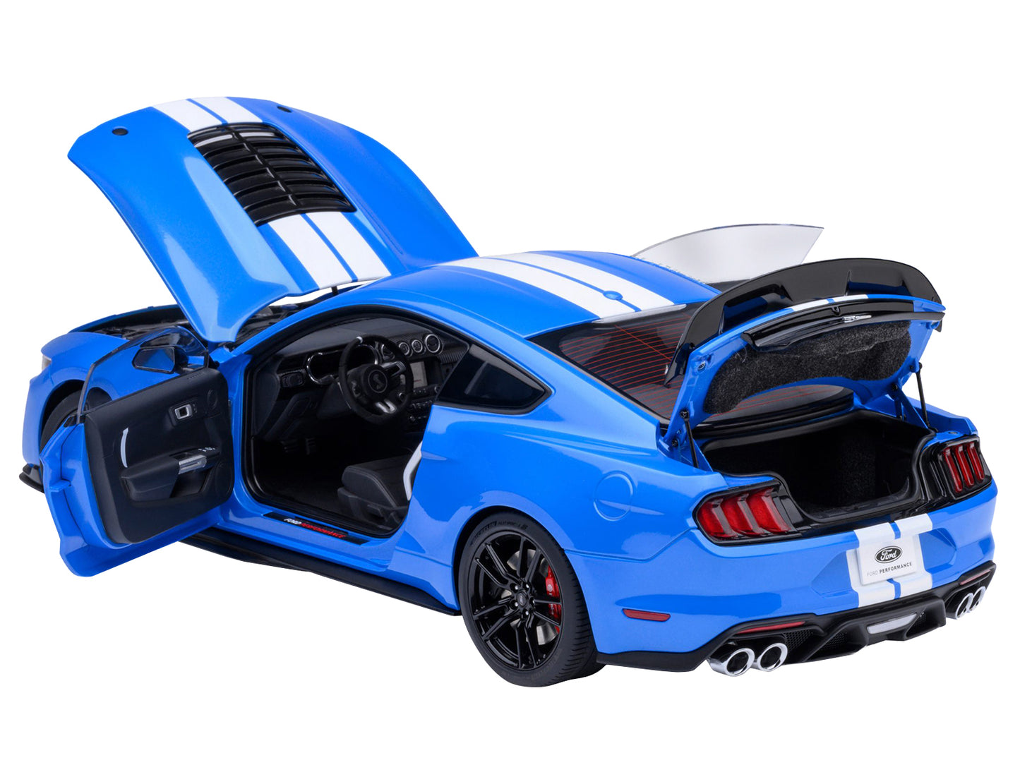 Ford Mustang Shelby GT500 Grabber Blue with White Stripes 1/18 Model Car by Autoart <h2>Ford Autoart</h2> <p>High-quality diecast perfect for collectors and enthusiasts. Features detailed interior ext