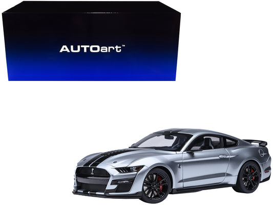 Ford Mustang Shelby GT500 Iconic Silver Metallic with Black Stripes 1/18 Model Car by Autoart T&y