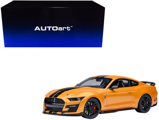 Ford Mustang Shelby GT500 Cyber Orange Metallic with Black Stripes 1/18 Model Car by Autoart T&y