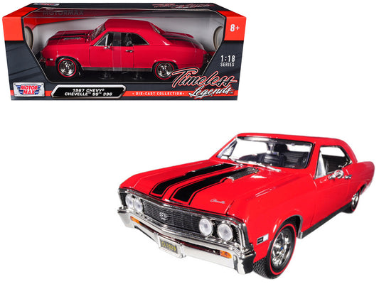 1967 Chevrolet Chevelle SS 396 Red with Black Stripes 1/18 T&y Diecast Model Car by Motormax