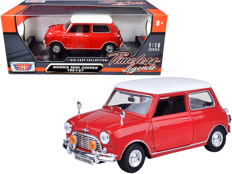 1961-1967 Morris Mini Cooper Red with White Top "Timeless Legends" 1/18 Diecast Model Car by Motormax <h2>1961-1967 Motormax</h2> <p>High-quality perfect for collectors and enthusiasts. Features detai
