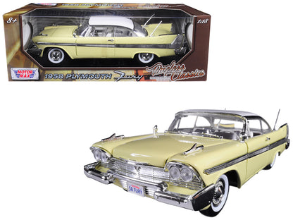1958 Plymouth Fury "Timeless Classics" Yellow with White Top 1/18 Diecast Model Car by Motormax <h2>1958 Motormax</h2> <p>High-quality perfect for collectors and enthusiasts. Features detailed interio