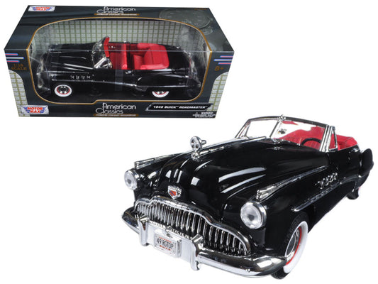 1949 Buick Roadmaster Black with Red Interior 1/18 Diecast Model Car by Motormax <h2>1949 Motormax</h2> <p>High-quality perfect for collectors and enthusiasts. Features detailed exterior craftsmanship