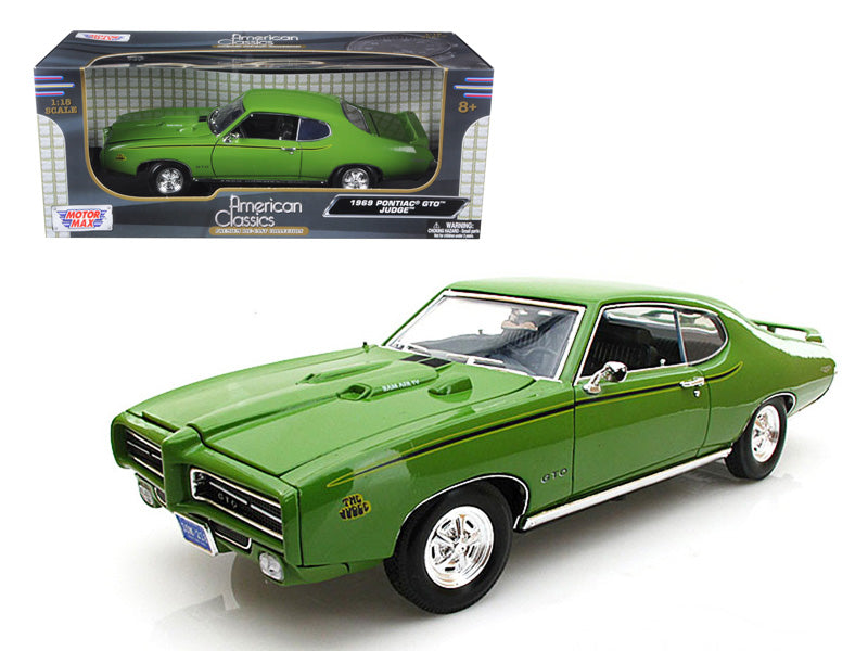 1969 Pontiac GTO Judge Green 1/18 Diecast Car Model by Motormax <h2>1969 Motormax</h2> <p>High-quality perfect for collectors and enthusiasts. Features detailed interior exterior craftsmanship, realis