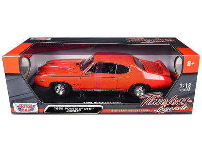 1969 Pontiac GTO Judge Orange 1/18 Diecast Model Car by Motormax <h2>1969 Motormax</h2> <p>High-quality perfect for collectors and enthusiasts. Features detailed interior exterior craftsmanship, reali