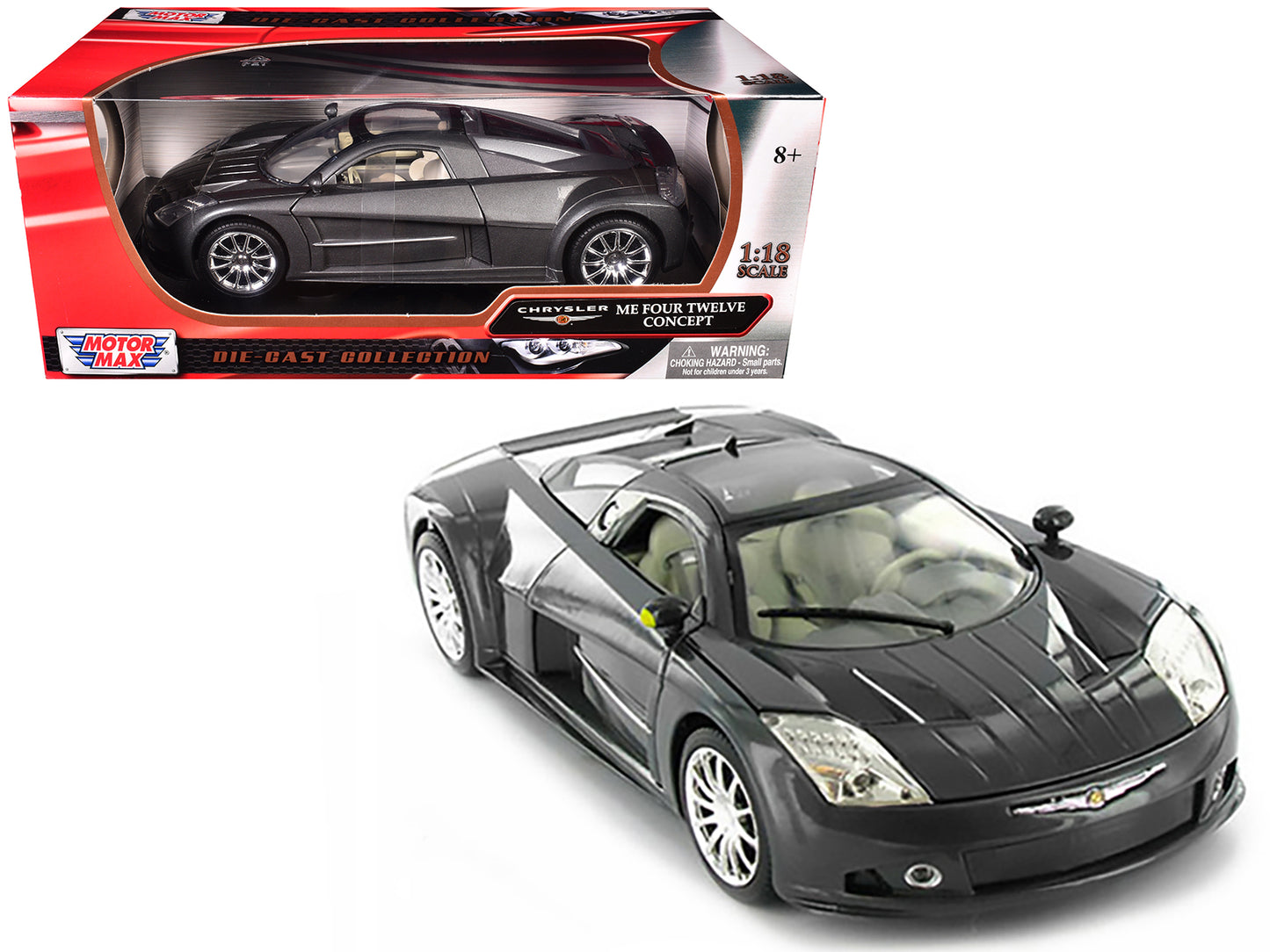 Chrysler Me Four Twelve Concept Car Grey 1/18 Diecast Model by Motormax <h2>Chrysler Motormax</h2> <p>High-quality perfect for collectors and enthusiasts. Features detailed interior exterior craftsman