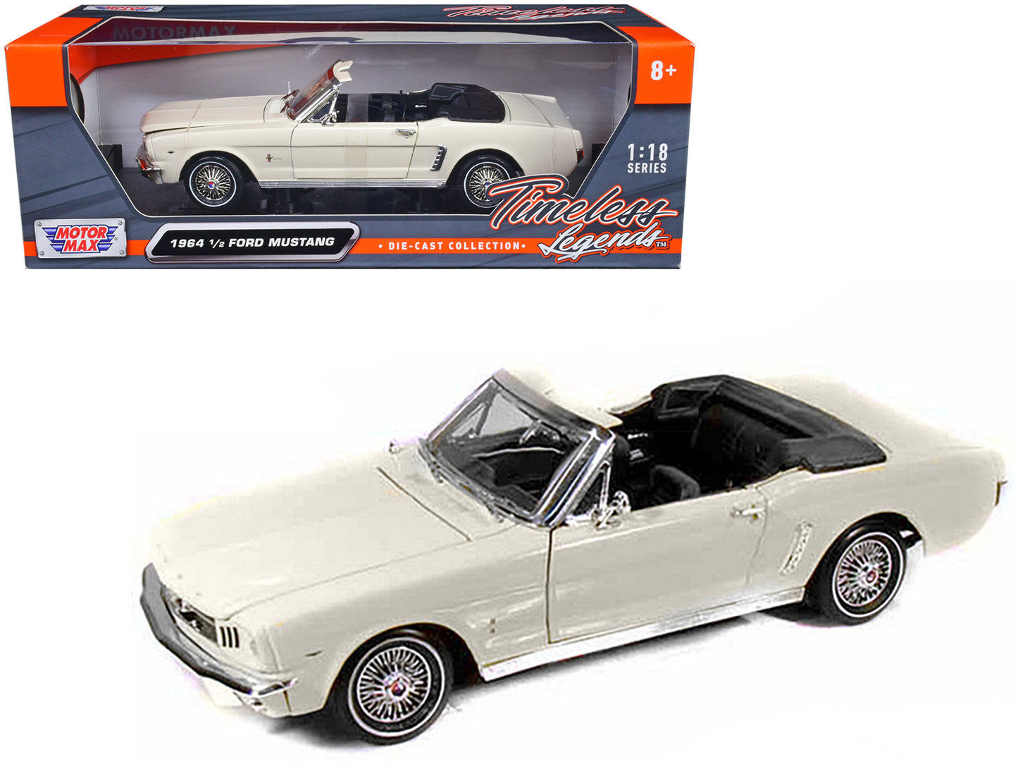 1964 1/2 Ford Mustang Convertible Cream 1/18 Diecast Car Model by Motormax <h2>1964 Motormax</h2> <p>High-quality perfect for collectors and enthusiasts. Features detailed interior exterior craftsmans