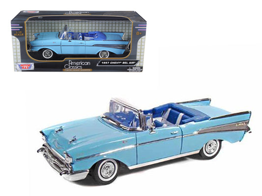 1957 Chevrolet Bel Air Convertible Light Blue with Interior 1/18 Diecast Model Car by Motormax <h2>1957 Motormax</h2> <p>High-quality perfect for collectors and enthusiasts. Features detailed exterior