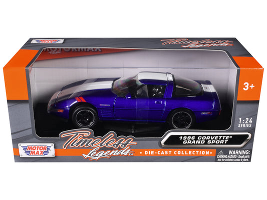 1996 Chevrolet Corvette Grand Sport Blue Metallic with White Stripes "Timeless Legends" Series 1/24 Diecast Model Car by Motormax <h2>1996 Motormax</h2> <p>High-quality perfect for collectors and enth