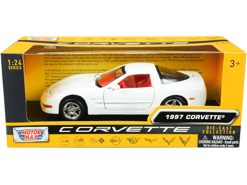 1997 Chevrolet Corvette C5 Coupe White Red 1/24 Diecast Model Car - Motormax