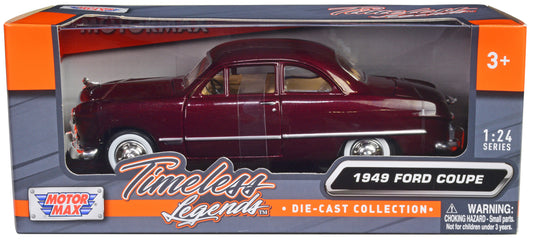1949 Ford Coupe Burgundy 1/24 Diecast Model Car by Motormax <h2>1949 Motormax</h2> <p>High-quality perfect for collectors and enthusiasts. Features detailed interior exterior craftsmanship, realistic