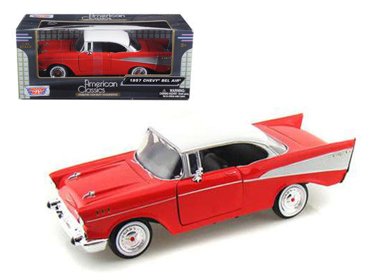 1957 Chevrolet Bel Air Red with White Top 1/24 Diecast Model Car by Motormax <h2>1957 Motormax</h2> <p>High-quality perfect for collectors and enthusiasts. Features detailed interior exterior craftsma