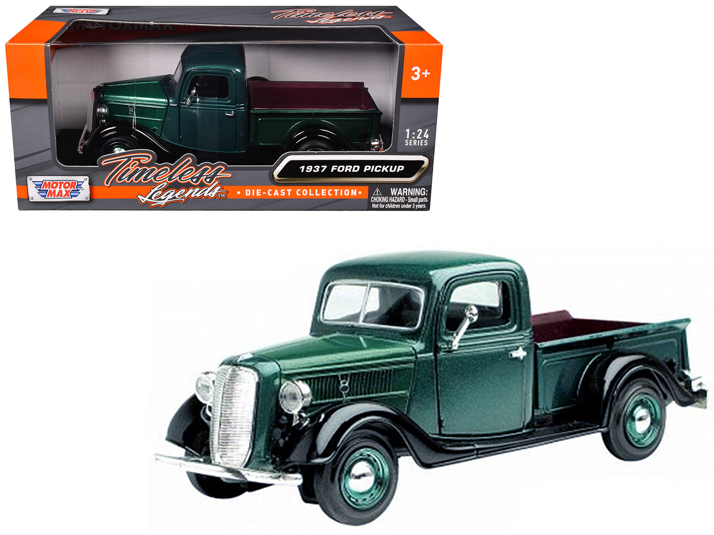 1937 Ford Pickup Truck Green and Black 1/24 Diecast Model Car by Motormax <h2>1937 Motormax</h2> <p>High-quality perfect for collectors enthusiasts. Features detailed interior exterior craftsmanship,