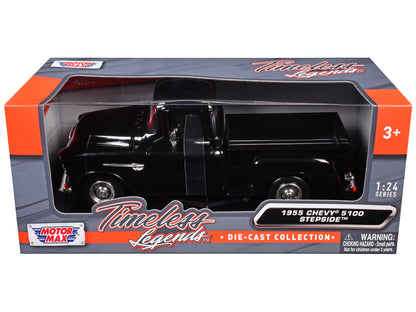 1955 Chevrolet 5100 Stepside Pickup Truck Black 1/24 Diecast Car Model by Motormax <h2>1955 Motormax</h2> <p>High-quality perfect for collectors and enthusiasts. Features detailed interior exterior cr