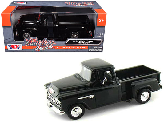 1955 Chevrolet 5100 Stepside Pickup Truck Black 1/24 Diecast Car Model by Motormax <h2>1955 Motormax</h2> <p>High-quality perfect for collectors and enthusiasts. Features detailed interior exterior cr