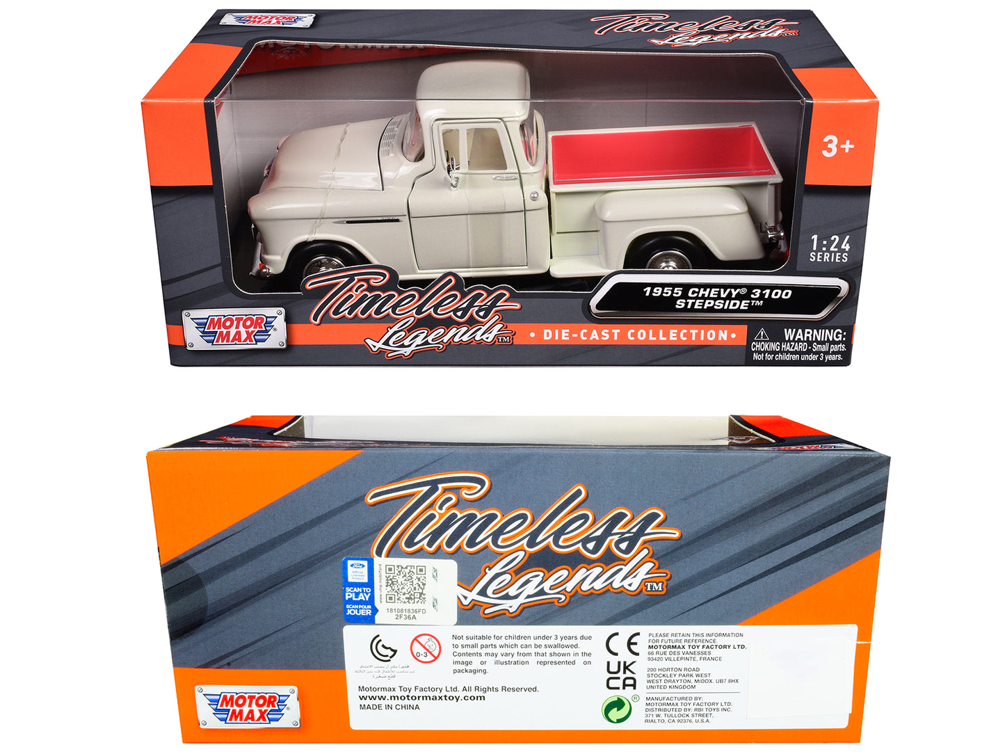 1955 Chevrolet 3100 Stepside Pickup Truck Cream with White Interior "Timeless Legends" Series 1/24 Diecast Model Car by Motormax <h2>1955 Motormax</h2> <p>High-quality perfect for collectors and enthu