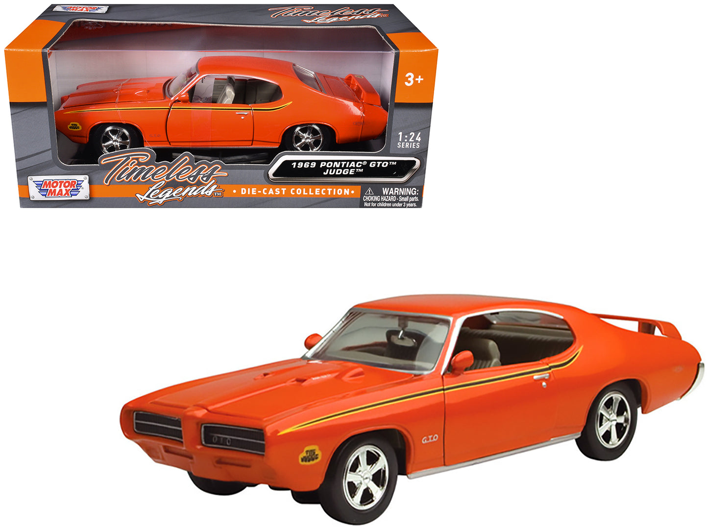 1969 Pontiac GTO Judge Orange with Stripes 1/24 Diecast Model Car by Motormax <h2>1969 Motormax</h2> <p>High-quality perfect for collectors and enthusiasts. Features detailed interior exterior craftsm