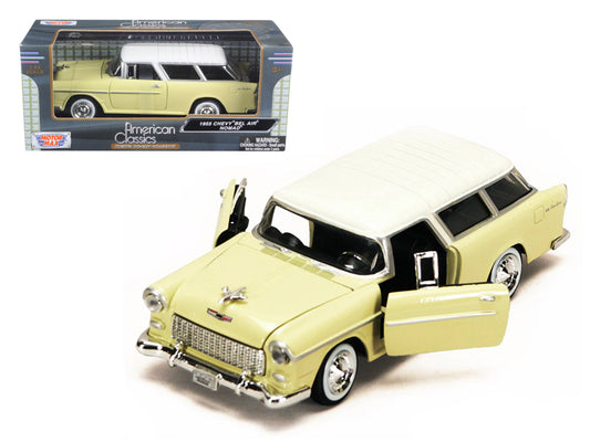 1955 Chevrolet Bel Air Nomad Yellow with White Top 1/24 Diecast Model Car by Motormax <h2>1955 Motormax</h2> <p>High-quality perfect for collectors and enthusiasts. Features detailed interior exterior