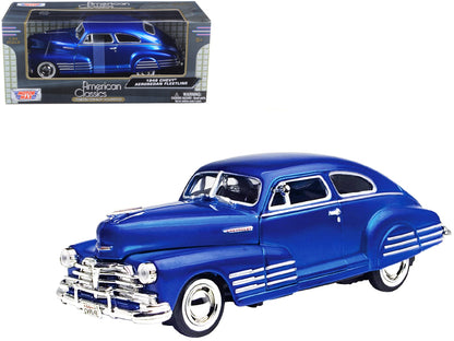 1948 Chevrolet Aerosedan Fleetline Blue 1/24 Diecast Model Car by Motormax <h2>1948 Motormax</h2> <p>High-quality perfect for collectors and enthusiasts. Features detailed interior exterior craftsmans