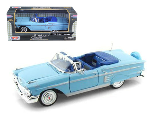 1958 Chevrolet Impala Convertible Blue 1/24 Diecast Model Car by Motormax <h2>1958 Motormax</h2> <p>High-quality perfect for collectors and enthusiasts. Features detailed interior exterior craftsmansh