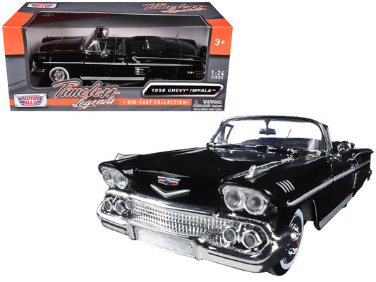 1958 Chevrolet Impala Convertible Black 1/24 Diecast Model Car by Motormax <h2>1958 Motormax</h2> <p>High-quality perfect for collectors and enthusiasts. Features detailed interior exterior craftsmans