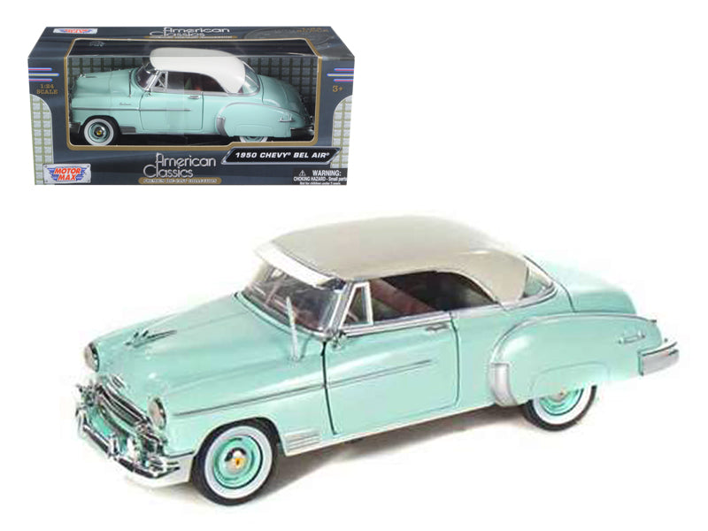 1950 Chevrolet Bel Air Green with Cream Top 1/24 Diecast Model Car by Motormax <h2>1950 Motormax</h2> <p>High-quality perfect for collectors and enthusiasts. Features detailed interior exterior crafts