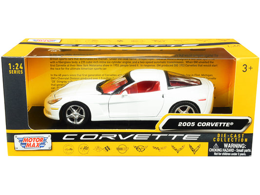2005 Chevrolet Corvette C6 White with Red Interior "History of Corvette" Series 1/24 Diecast Model Car by Motormax <h2>2005 Motormax</h2> <p>High-quality perfect for collectors and enthusiasts. Featur