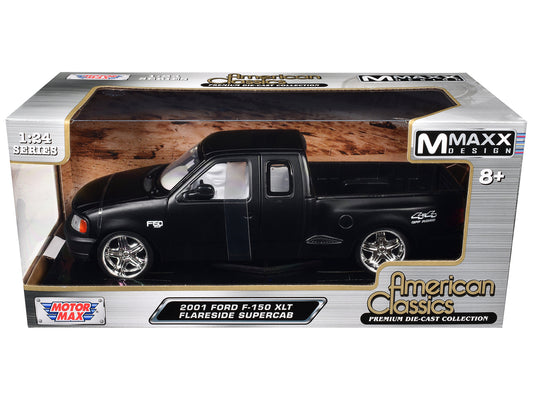 2001 Ford F-150 XLT Flareside Supercab Pickup Truck Matt Black with White Interior "Maxx Design" "American Classics" Series 1/24 Diecast Model Car by Motormax <h2>2001 Motormax</h2> <p>High-quality pe
