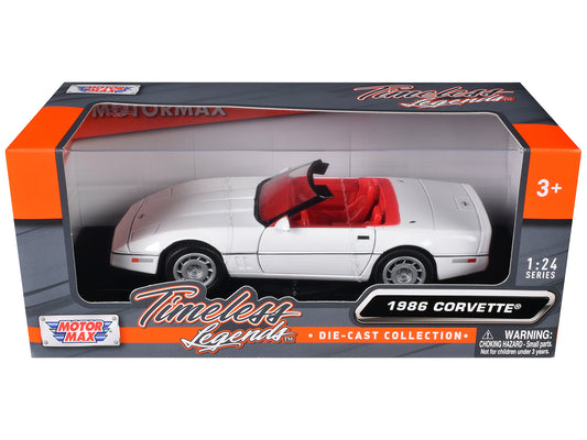 1986 Chevrolet Corvette C4 Convertible White with Red Interior "Timeless Legends" Series 1/24 Diecast Model Car by Motormax <h2>1986 Motormax</h2> <p>High-quality perfect for collectors and enthusiast