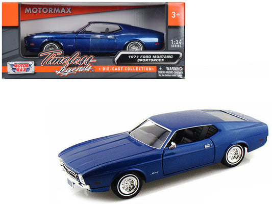 1971 Ford Mustang Sportsroof Blue 1/24 Diecast Model Car by Motormax <h2>1971 Motormax</h2> <p>High-quality perfect for collectors and enthusiasts. Features detailed interior exterior craftsmanship, r
