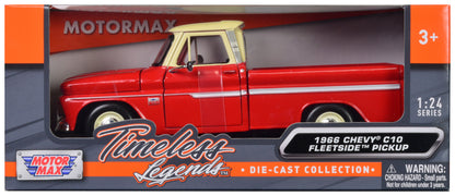 1966 Chevrolet C10 Fleetside Pickup Truck Red with Cream Top "American Classics" 1/24 Diecast Model Car by Motormax <h2>1966 Motormax</h2> <p>High-quality perfect for collectors and enthusiasts. Featu