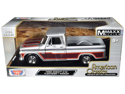 1966 Chevrolet C10 Fleetside Pickup Truck Silver Metallic with Brown Sides "American Classics" Series 1/24 Diecast Model Car by Motormax <h2>1966 Motormax</h2> <p>High-quality perfect for collectors a