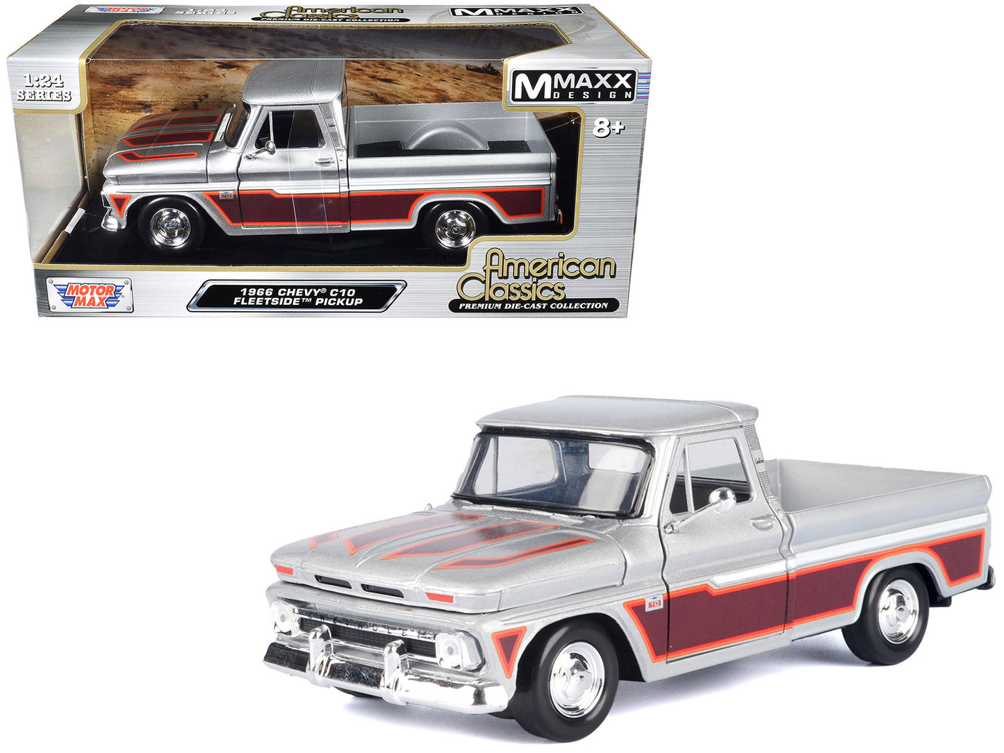 1966 Chevrolet C10 Fleetside Pickup Truck Silver Metallic with Brown Sides "American Classics" Series 1/24 Diecast Model Car by Motormax <h2>1966 Motormax</h2> <p>High-quality perfect for collectors a