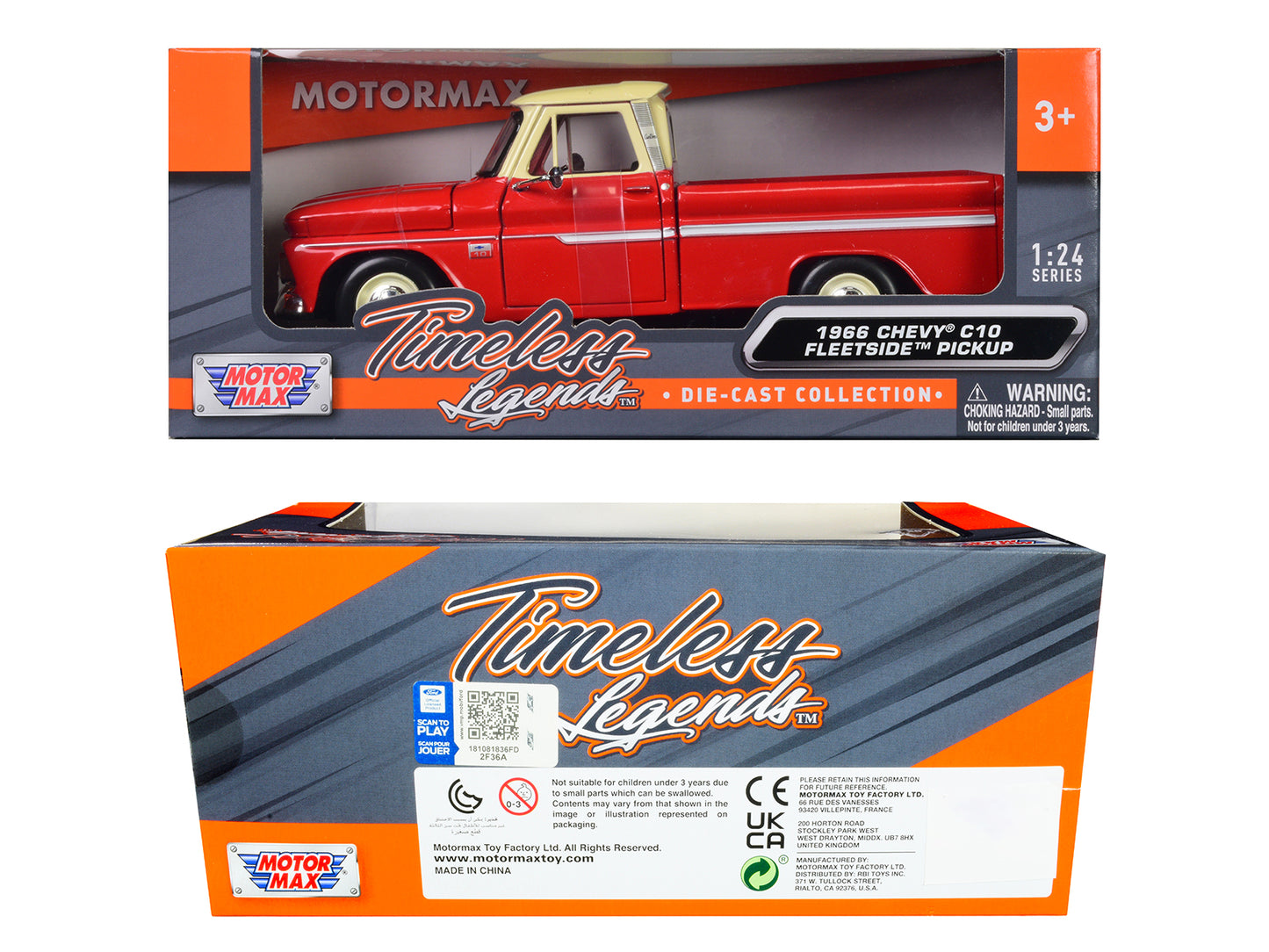 1966 Chevrolet C10 Fleetside Pickup Truck Red with Cream Top "American Classics" 1/24 Diecast Model Car by Motormax <h2>1966 Motormax</h2> <p>High-quality perfect for collectors and enthusiasts. Featu