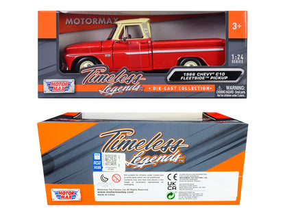 1966 Chevrolet C10 Fleetside Pickup Truck Red with Cream Top "American Classics" 1/24 Diecast Model Car by Motormax <h2>1966 Motormax</h2> <p>High-quality perfect for collectors and enthusiasts. Featu