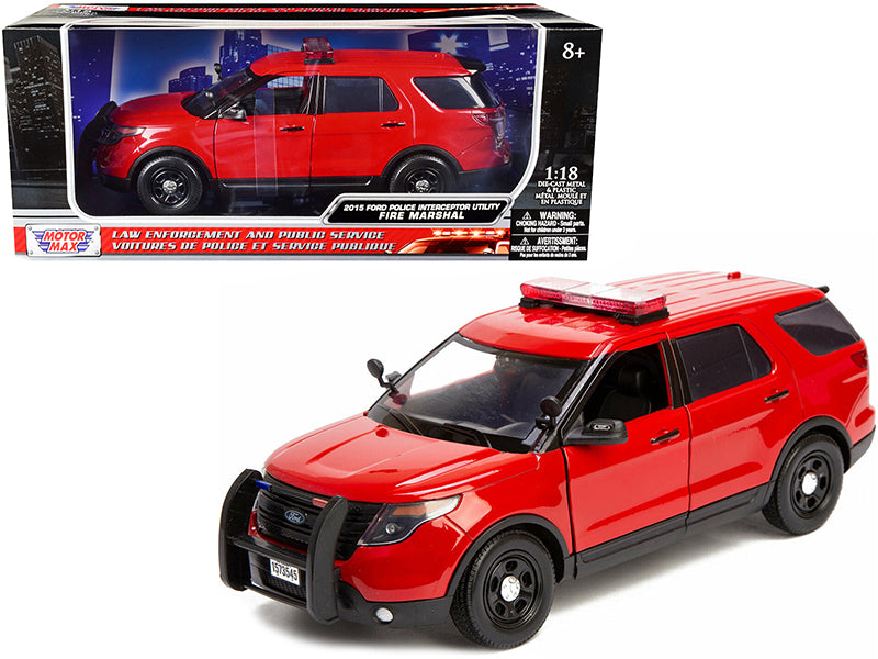 2015 Ford Police Interceptor Utility "Fire Marshal" Plain Red 1/18 Diecast Model Car by Motormax <h2>2015 Motormax</h2> <p>High-quality perfect for collectors and enthusiasts. Features detailed interi