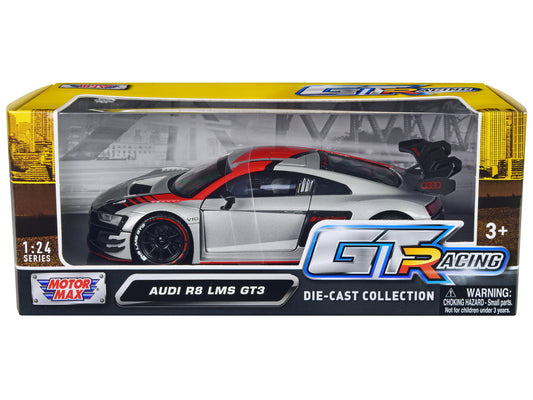 Audi R8 LMS GT3 Silver Metallic with Graphics "GT Racing" Series 1/24 Diecast Model Car by Motormax <h2>Audi Motormax</h2> <p>High-quality perfect for collectors and enthusiasts. Features detailed int