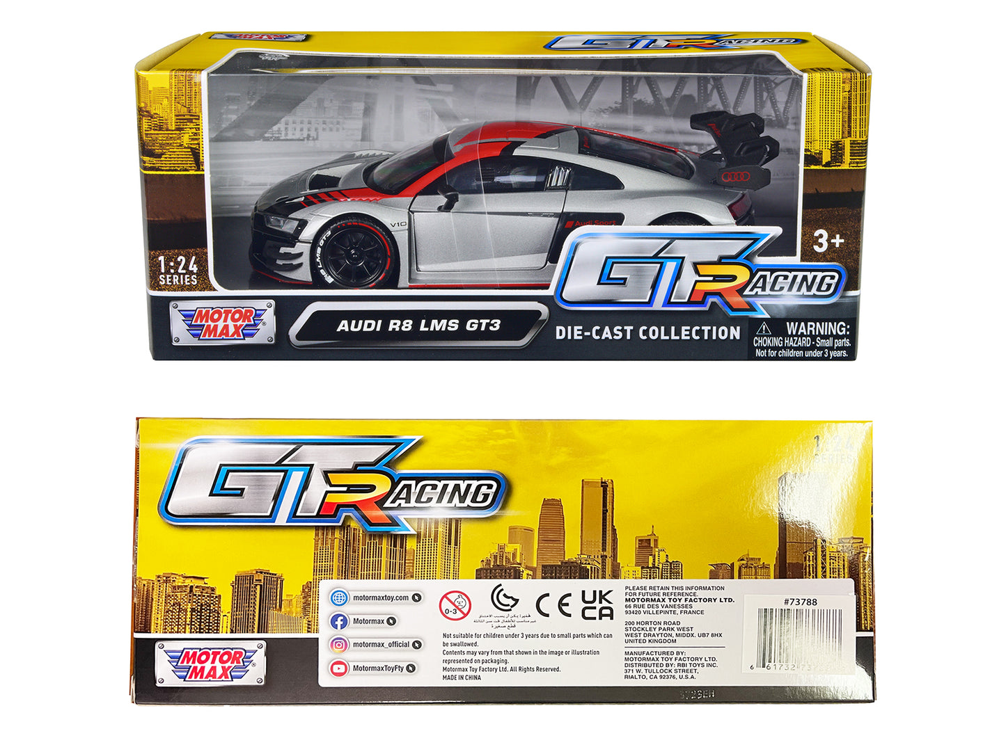 Audi R8 LMS GT3 Silver Metallic with Graphics "GT Racing" Series 1/24 Diecast Model Car by Motormax <h2>Audi Motormax</h2> <p>High-quality perfect for collectors and enthusiasts. Features detailed int