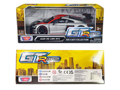 Audi R8 LMS GT3 Silver Metallic with Graphics "GT Racing" Series 1/24 Diecast Model Car by Motormax <h2>Audi Motormax</h2> <p>High-quality perfect for collectors and enthusiasts. Features detailed int